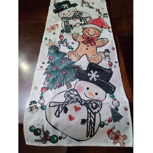 Christmas Table Runner Snowman Gingerbread Decor Holiday Decorative Cloth 13x48